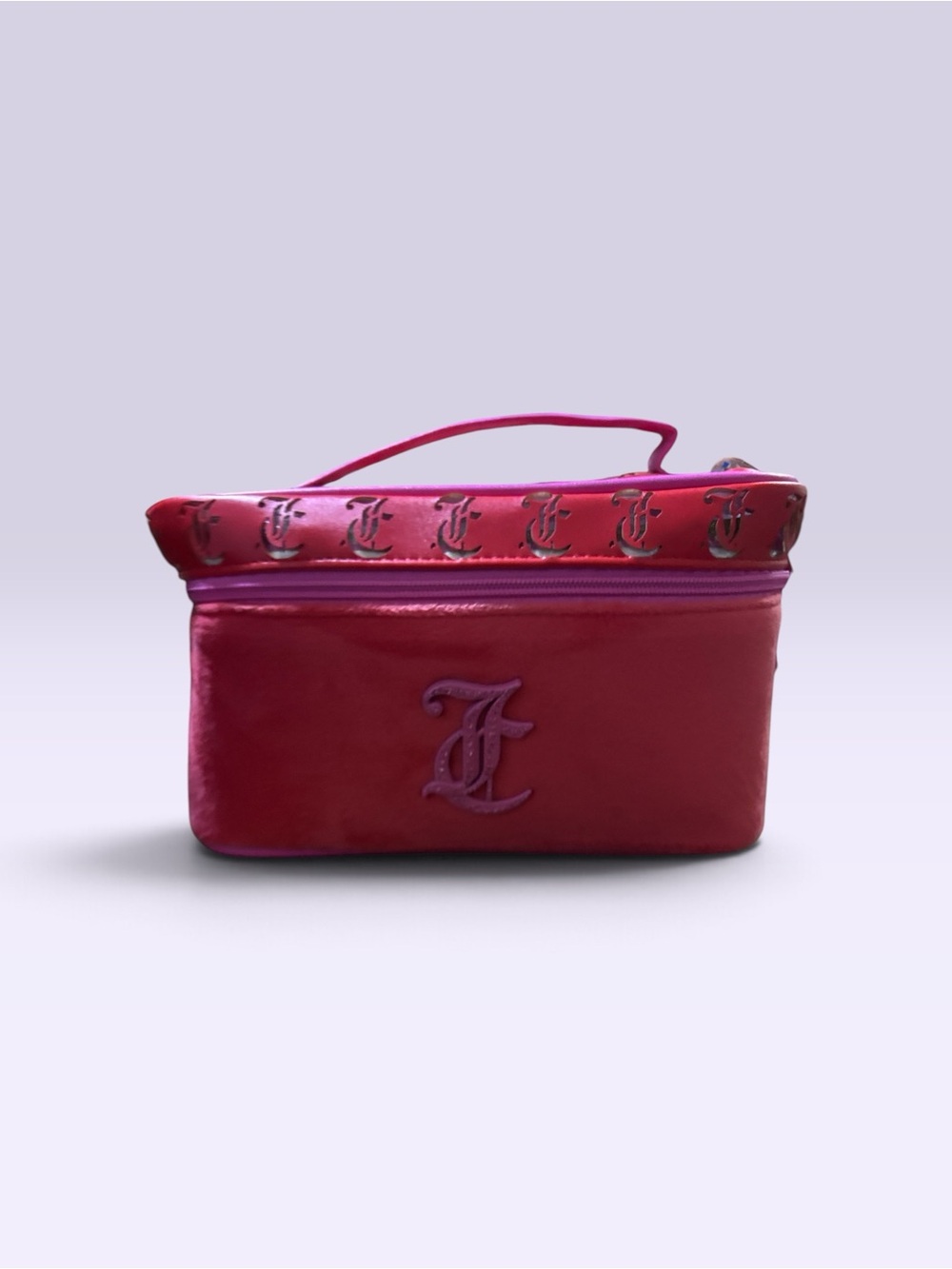 RARE Juicy Couture Velvet bag Stylish Pink Makeup Train Case - Embossed Logo